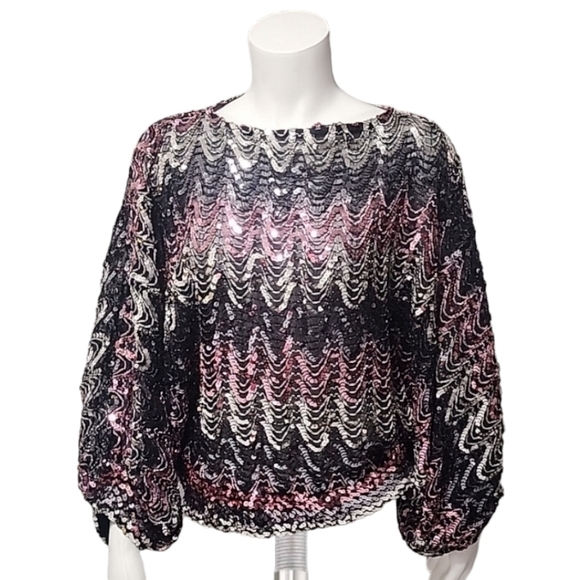 VTG 80's JEANETTE KASTENBERG ST. MARTIN Sequin Bolero Silk Blouse S M Disco R - Picture 3 of 15